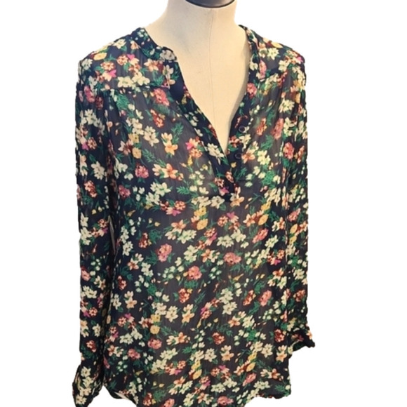 Womens Mossimo navy floral sheer long sleeve top size Small. - Picture 2 of 16